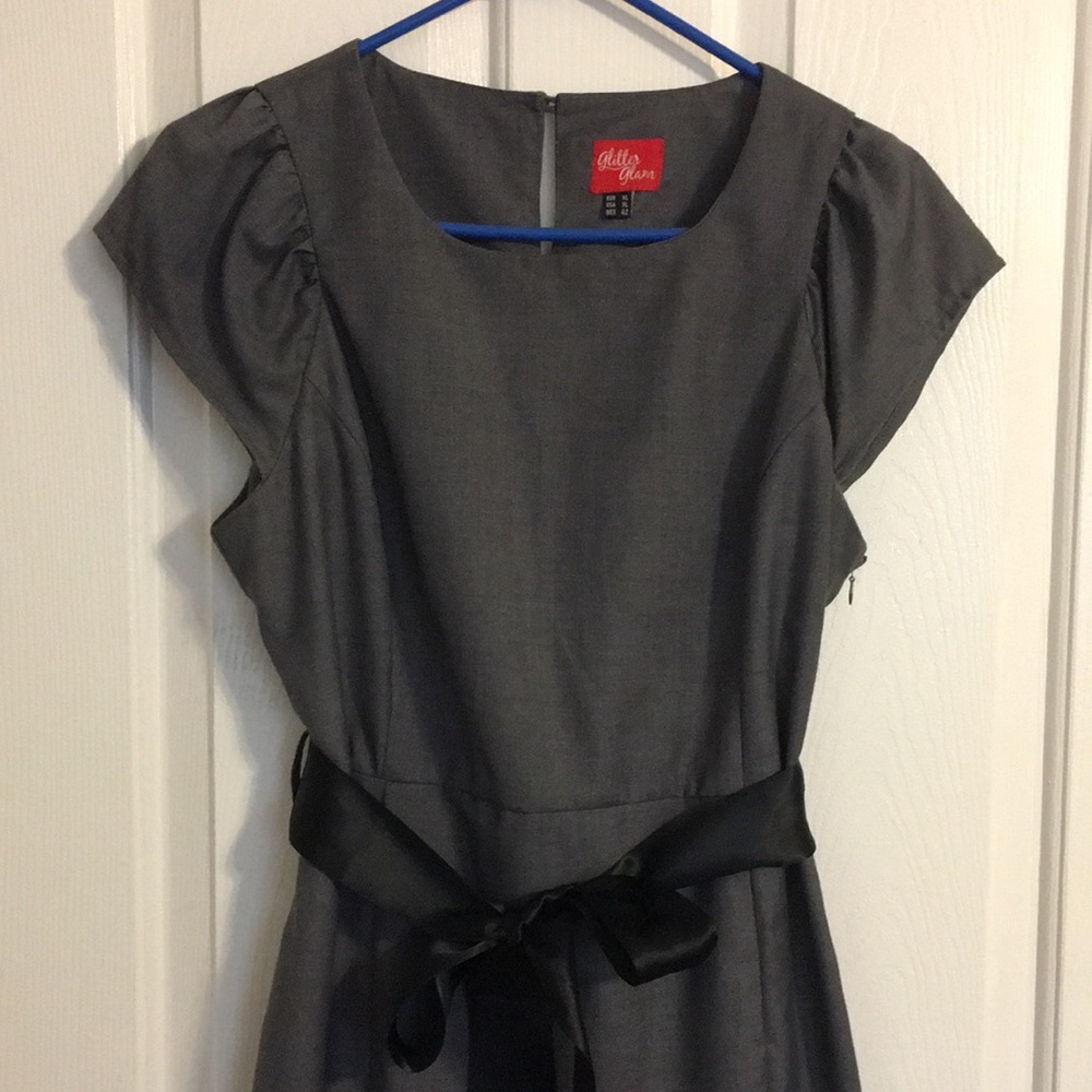 Charcoal grey cap sleeve dress with removable ribbon belt, Junior XL